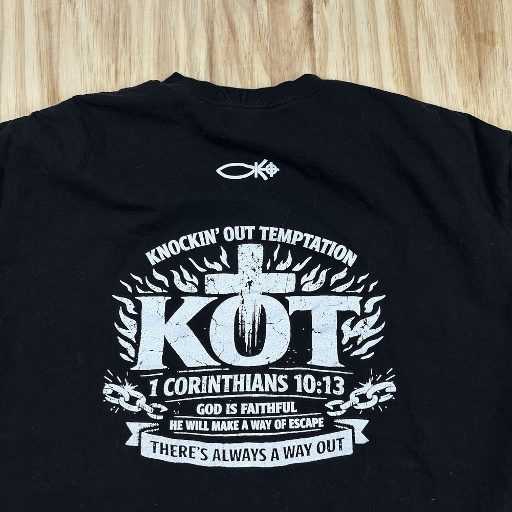KOT Knock Out Temptation Men's 2XL Black Jesus Christian T Shirt Bible